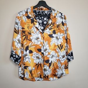 Room service floral satin button up pajama top nwt xs